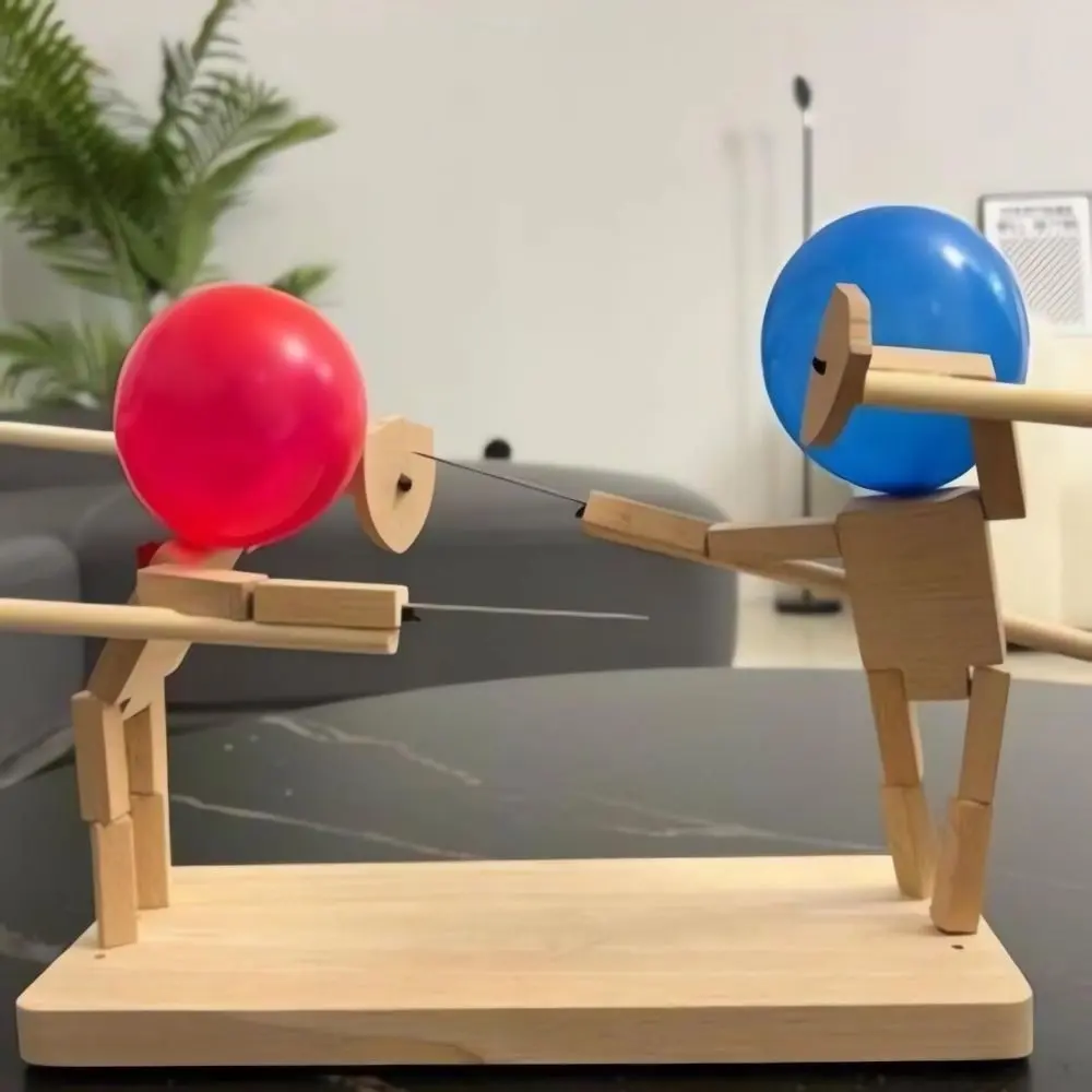 Balloon Bamboo Man Battle Wooden Bots Battle Game Two-Player Fast-Paced Balloon Battle Game with 20 Balloons for Adults