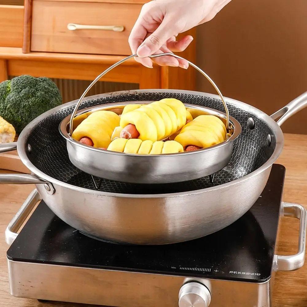 Stainless Steel Food Steamer Basket Pressure Cooker Steamer Basket with Handle Steaming Grid Drain Drainer Cooking Utensils