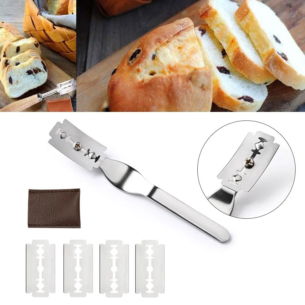 Bread Lame Cutter with Leather Bag 5 Blades French Bread Scorer Dough Scoring Tools Slashing Tool for Sourdough Bread Bakers