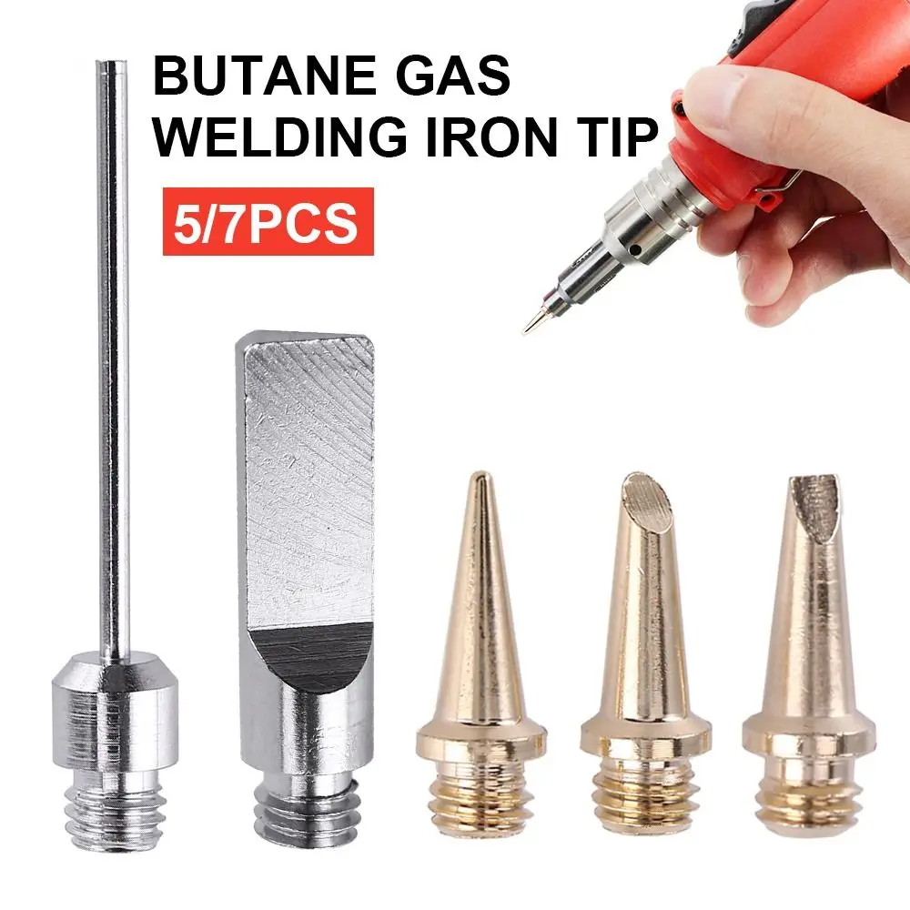 HS-1115K 5/7PCS Butane Gas Soldering Iron Kit Welding Torch Pen Tool Copper+Iron Gas Welding Kit Gas Soldering Iron Head
