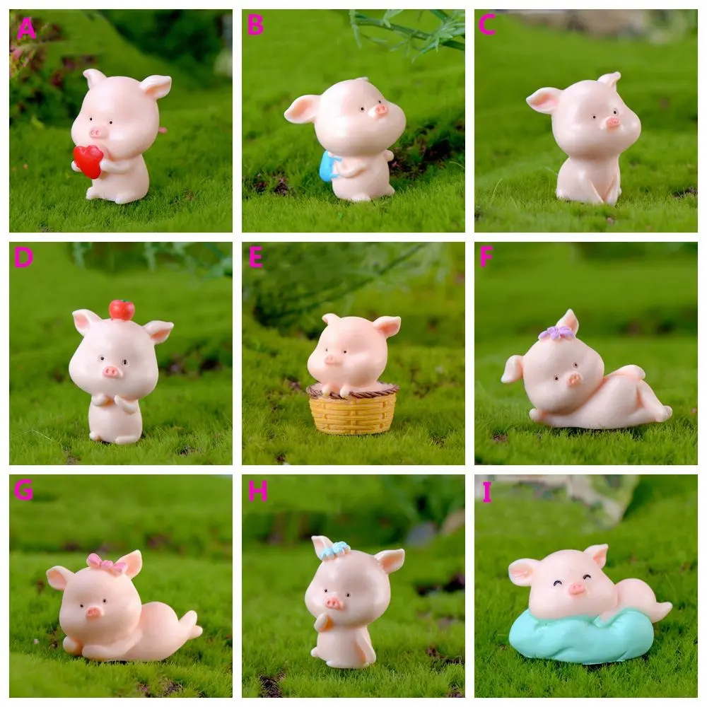 Mini Cute Pig Resin Crafts Animal Model Miniature Cartoon Figures Fairy Garden Decoration Accessories Set Toys Gift For Kids