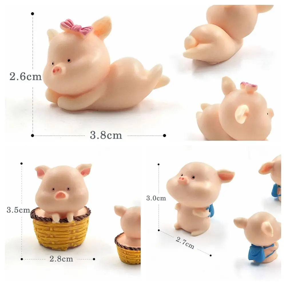 Mini Cute Pig Resin Crafts Animal Model Miniature Cartoon Figures Fairy Garden Decoration Accessories Set Toys Gift For Kids