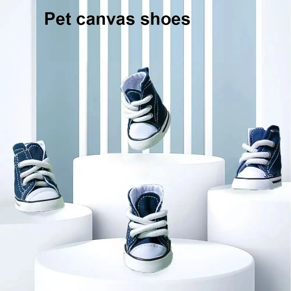 4PCS/Set Anti-skidding Denim Canvas Dog Shoes Pet Shoes Waterproof Shoes Sneakers Breathable Booties