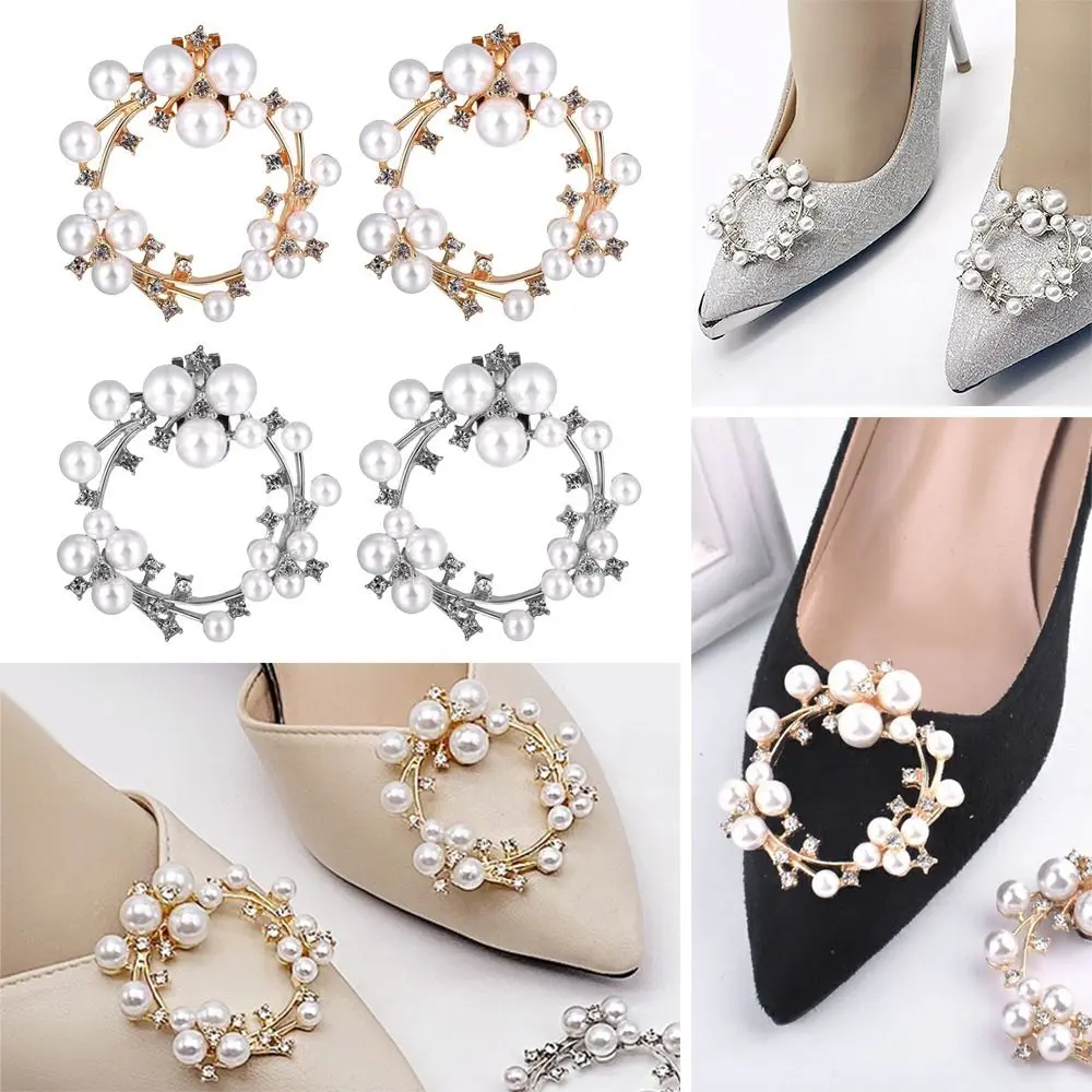 1Pair Pearl Rhinestone Bridal Shoes Flower Classic Temperament DIY Shoe Buckle Shoe Accessories High Heels Jewelry