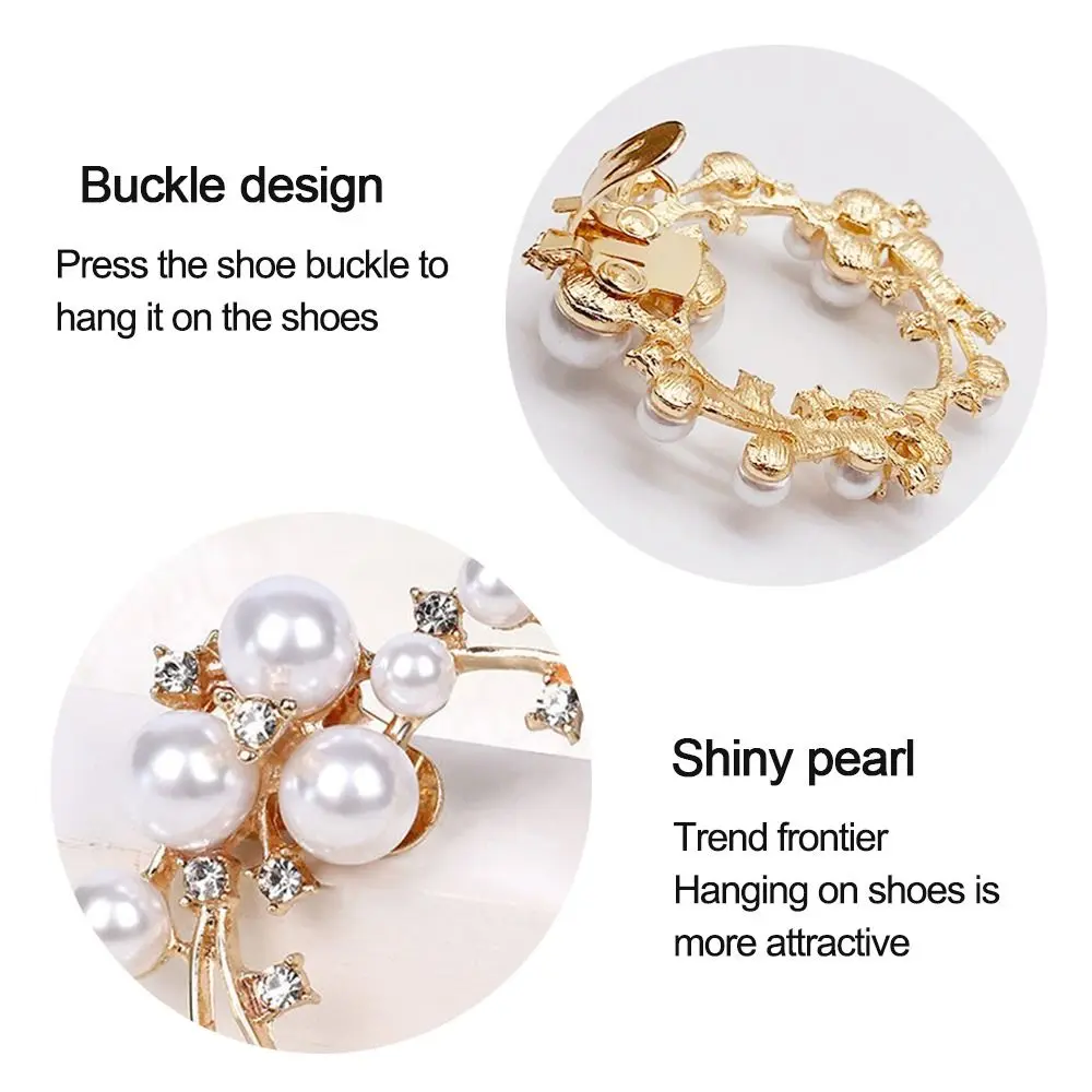 1Pair Pearl Rhinestone Bridal Shoes Flower Classic Temperament DIY Shoe Buckle Shoe Accessories High Heels Jewelry