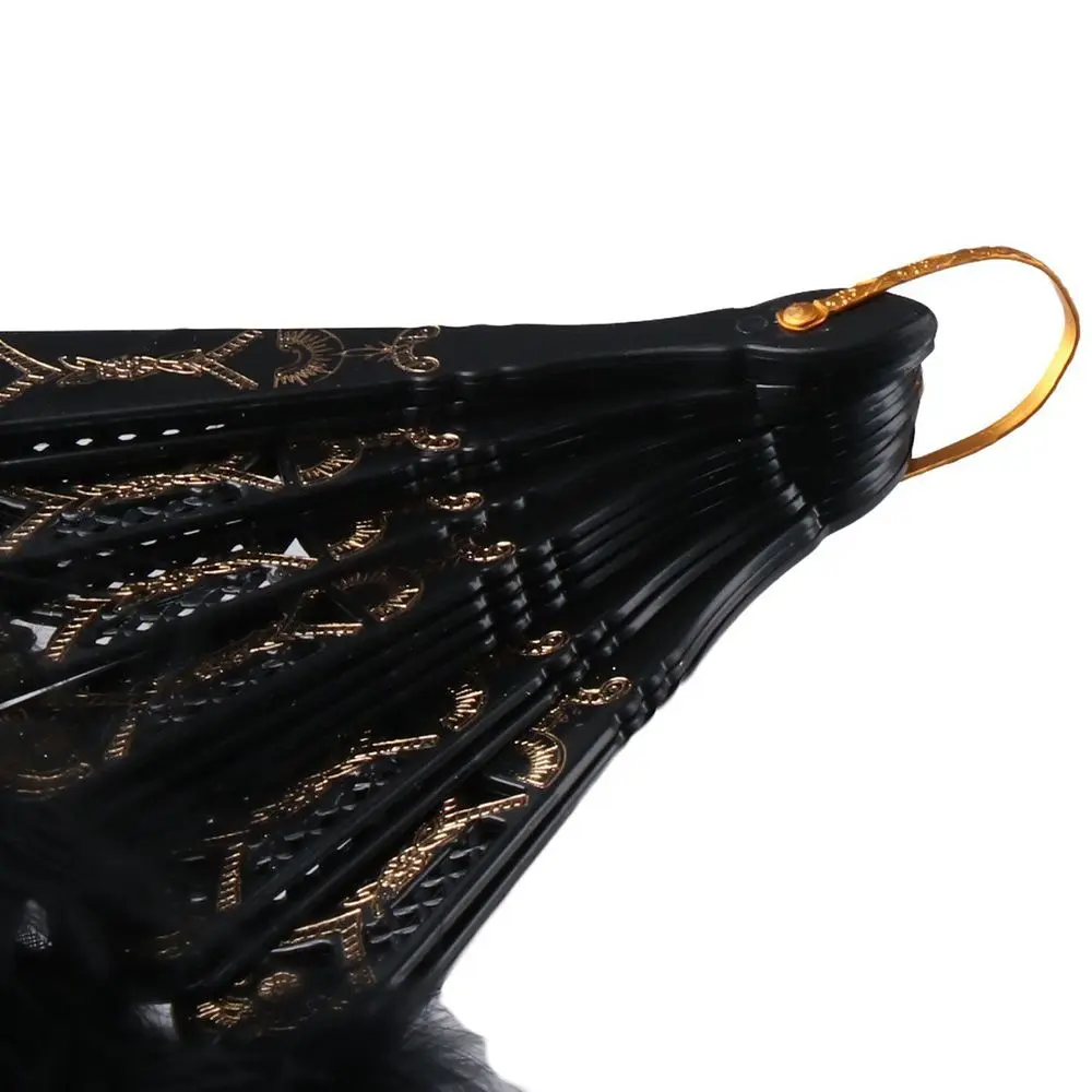 Black Gold Edge Feather Fan,Vintage Style Folding Fan,Embroidered Folding Handheld Fan for Wedding Costume Dancing Gifts