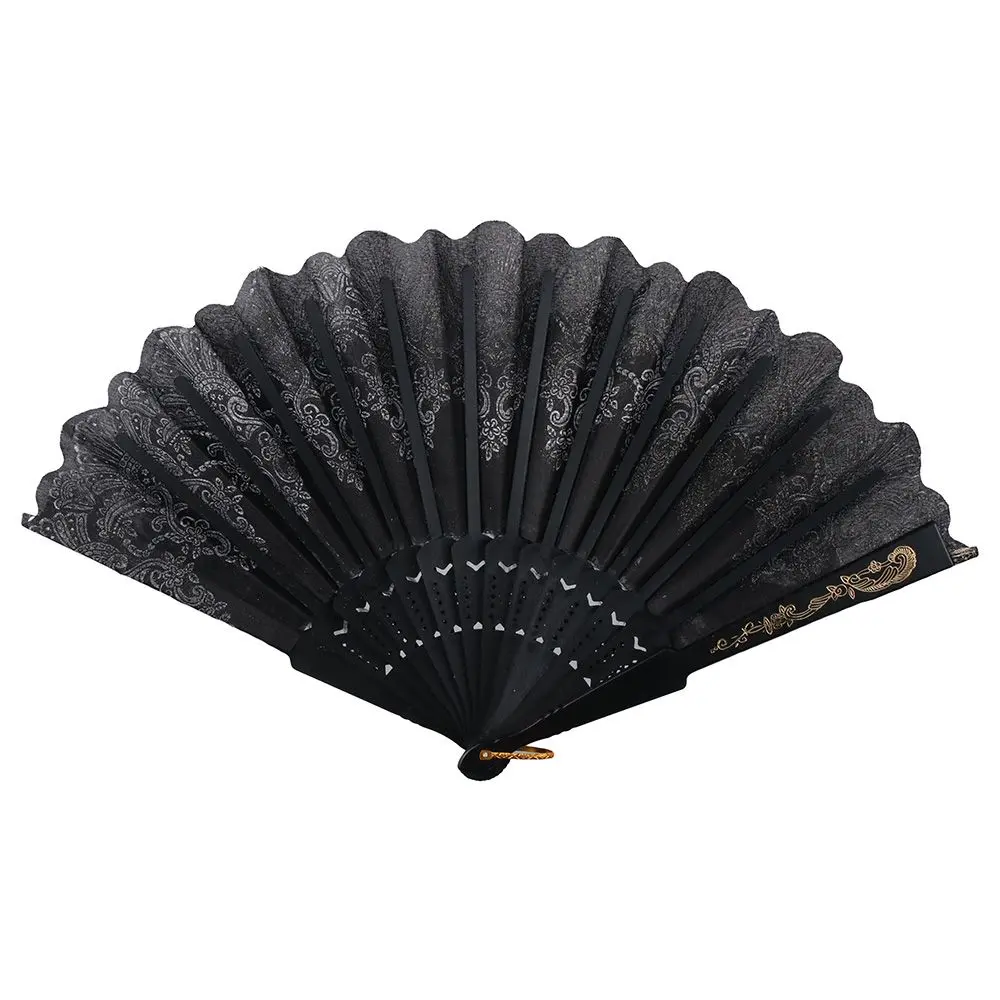 Black Gold Edge Feather Fan,Vintage Style Folding Fan,Embroidered Folding Handheld Fan for Wedding Costume Dancing Gifts