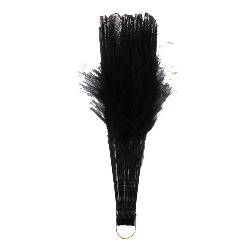 Black Gold Edge Feather Fan,Vintage Style Folding Fan,Embroidered Folding Handheld Fan for Wedding Costume Dancing Gifts