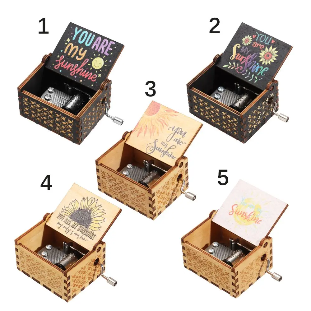 You are My Sunshine Engraved Hand-Cranked Wooden Musical Box Suitable Gifts for Birthday Christmas Valentine's Day Thanksgiving