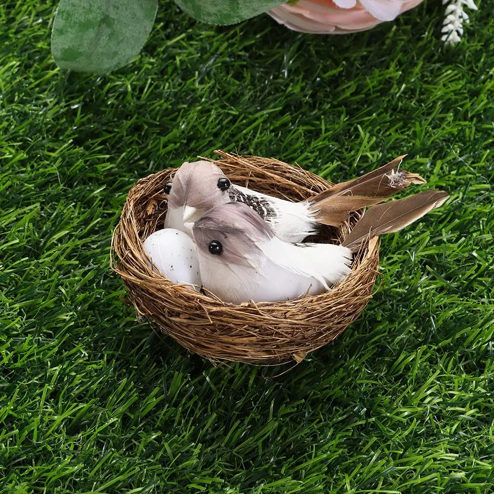 Realistic Feathered Birds with Nest & Birds Egg Artificial Craft Birds for Garden Parties Lawn Decor Home Car Ornament