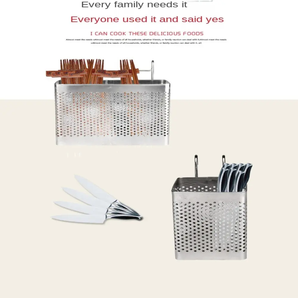 Stainless Steel Chopsticks Fork Spoon Holder Cookware Rack Organizer Cutlery Dryer Drainer Shelf with Hooks Kitchen Accessories