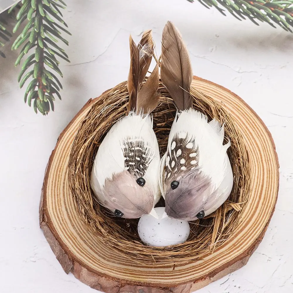 Realistic Feathered Birds with Nest & Birds Egg Artificial Craft Birds for Garden Parties Lawn Decor Home Car Ornament