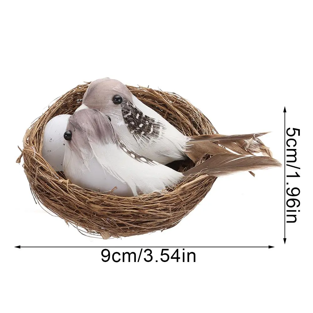 Realistic Feathered Birds with Nest & Birds Egg Artificial Craft Birds for Garden Parties Lawn Decor Home Car Ornament