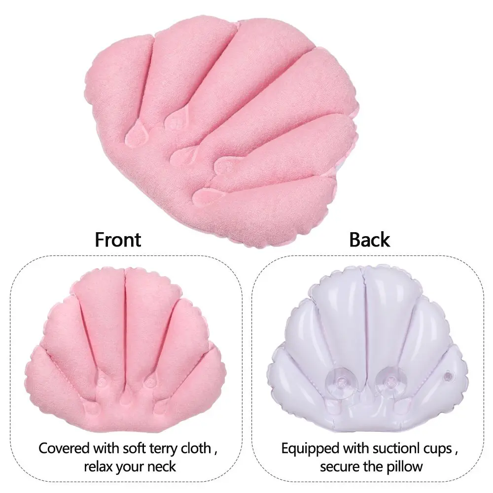 Soft Spa Neck Bath Pillow With Suction Cups Inflatable Terry Cloth Fan-shaped Neck Support Pillow Bathtub Cushion