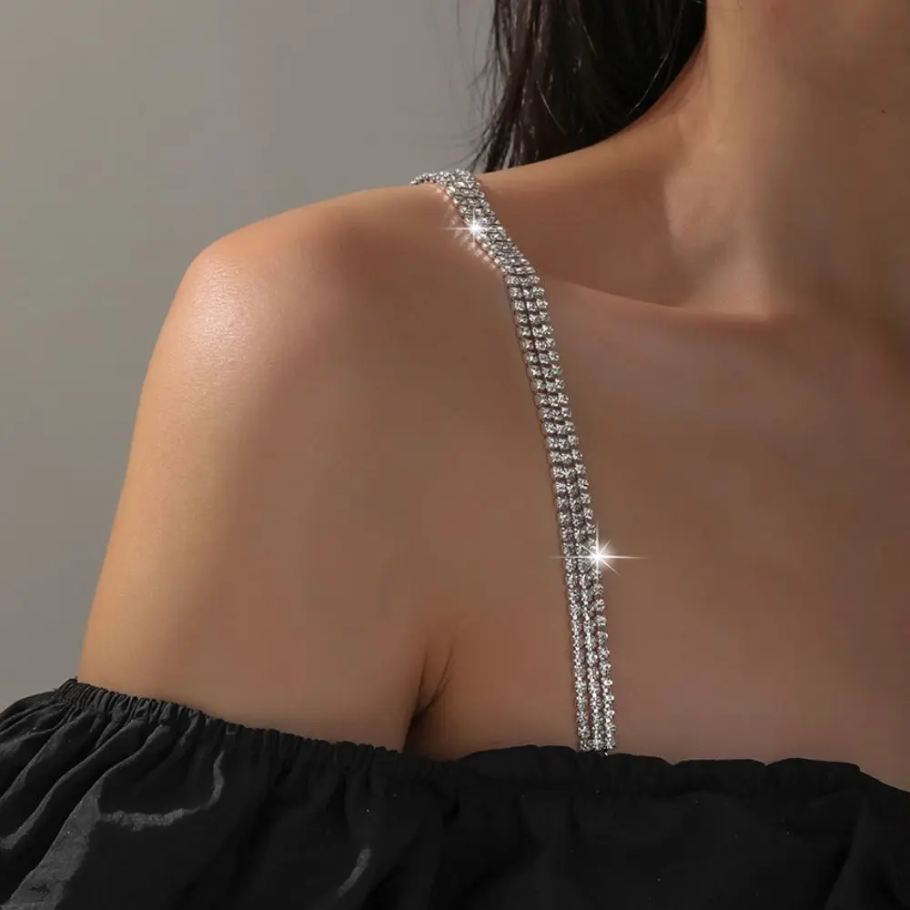 Shiny Aniti-slip Bras Straps New Adjustable Metal Underwear Strap Three Rows Rhinestone Women Lingerie Accessories