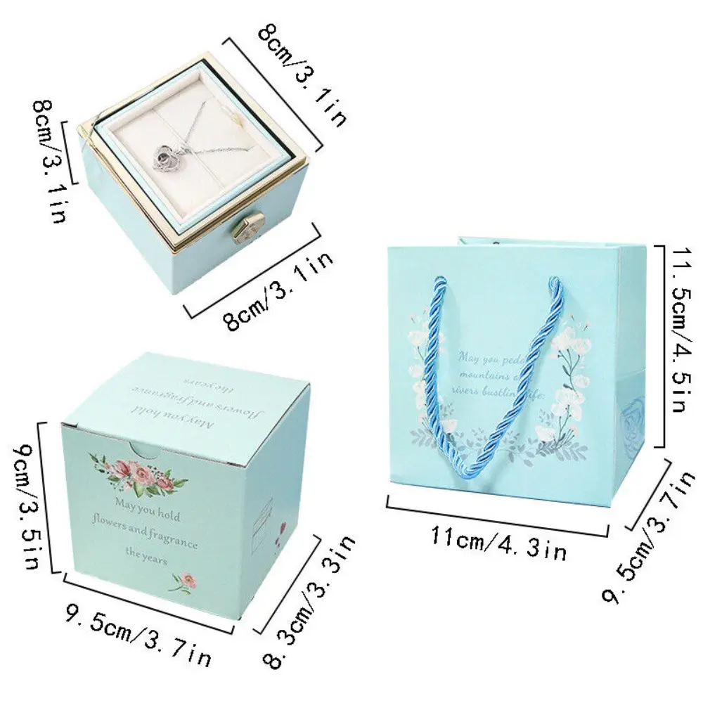 Rose Flower Rotating Jewelry Box Case Valentines Day Wedding Party Gift Box