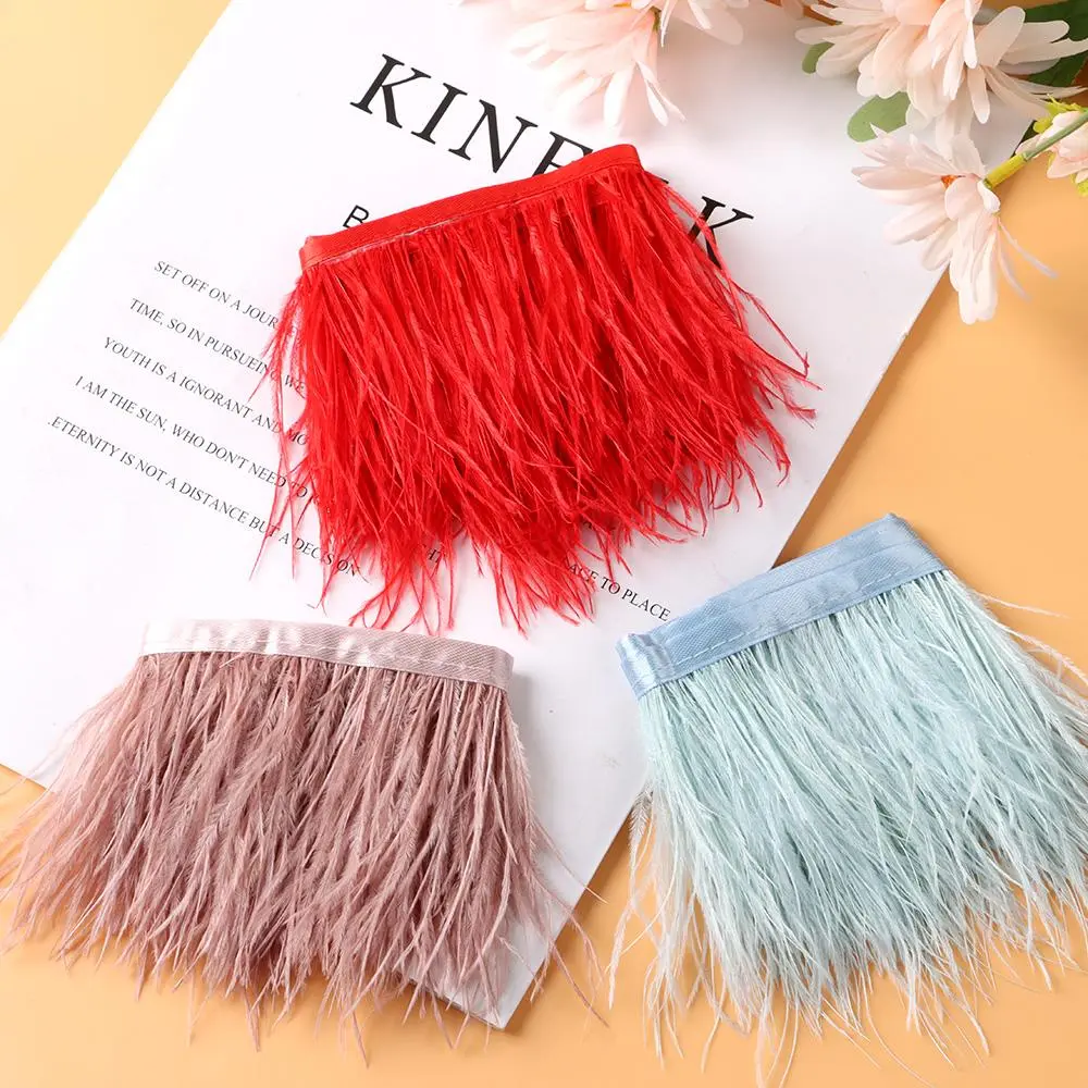 1 Meter Ostrich Feathers Trim 8-10 CM Plumes Ribbon Selvage For DIY Wedding Dress Decoration Crafts Accessories