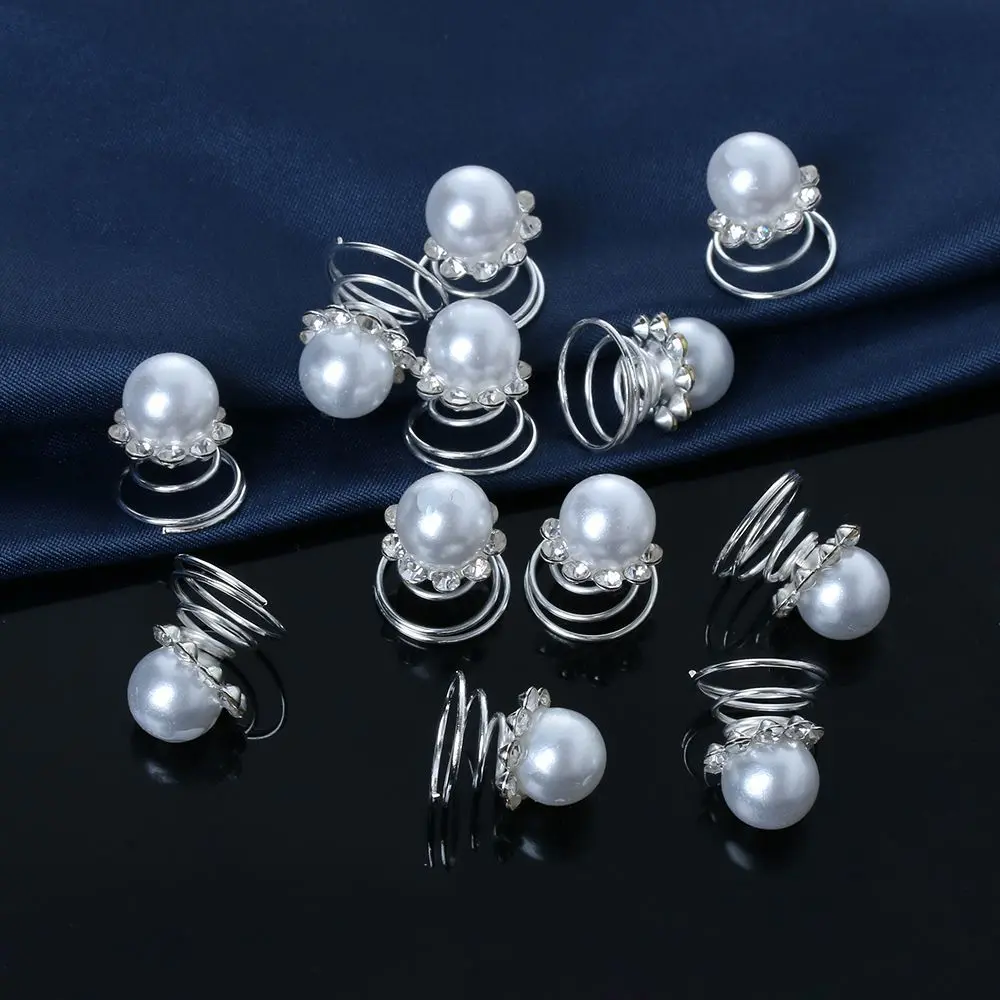 12pcs Bridal Crystal Pearl Flower Spiral Twist Hair Pins Clips Wedding Jewelry Bride Headdress Women Hair Accessories