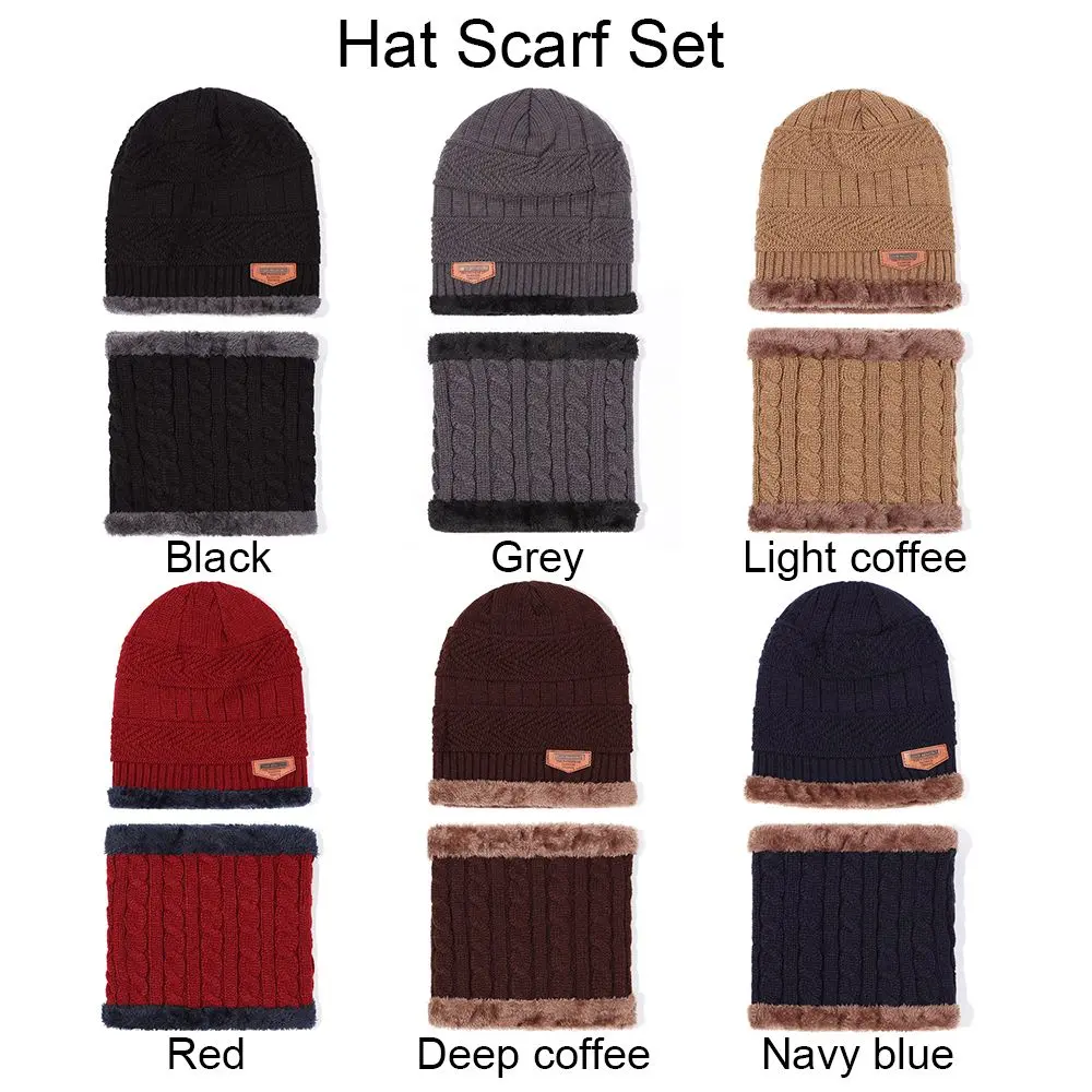 Winter Men's Beanie Hat Scarf Set Warm Plush Neck Cover Cap Men Women Fleece Knitted Thick Ski Cap Windproof Riding Balaclava