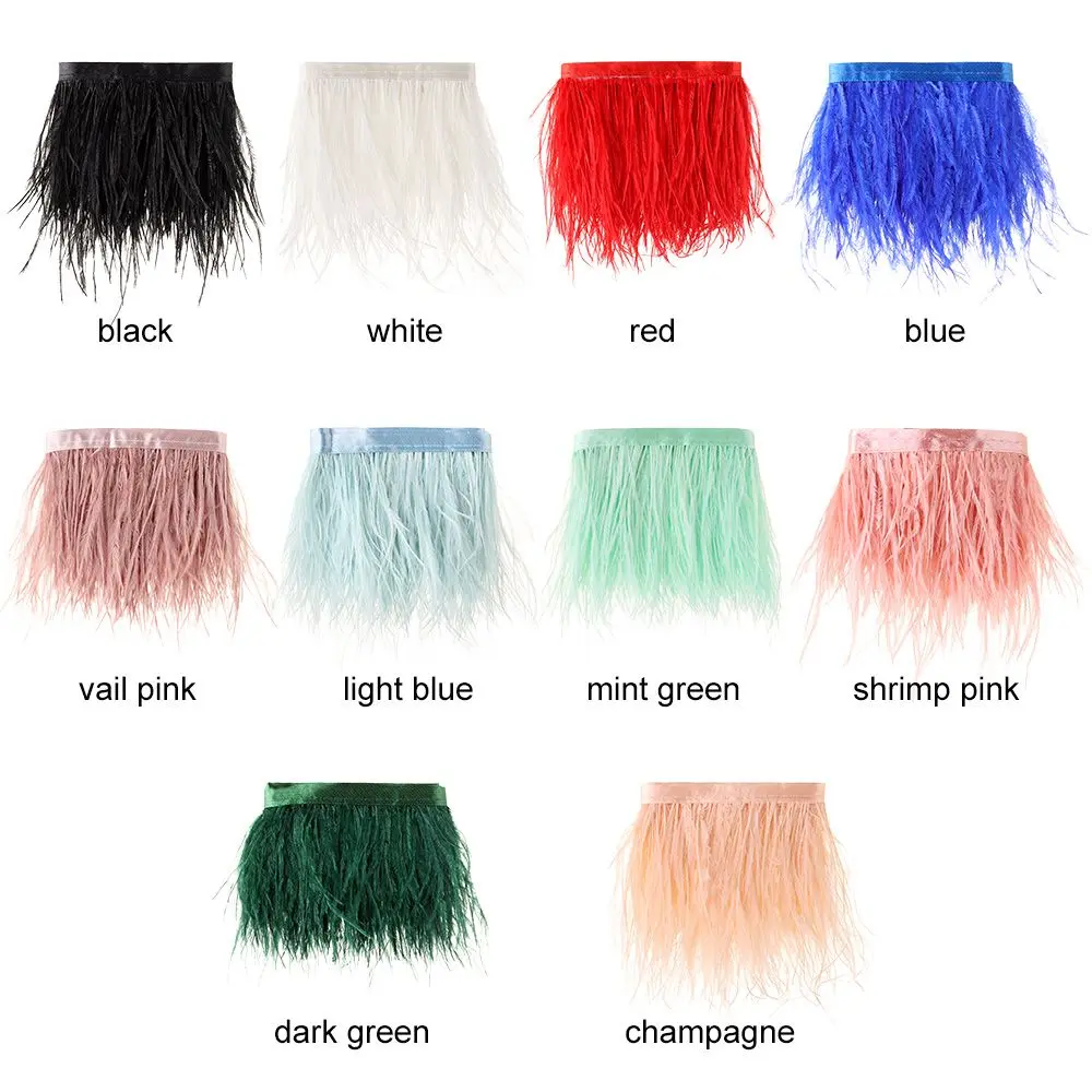 1 Meter Ostrich Feathers Trim 8-10 CM Plumes Ribbon Selvage For DIY Wedding Dress Decoration Crafts Accessories