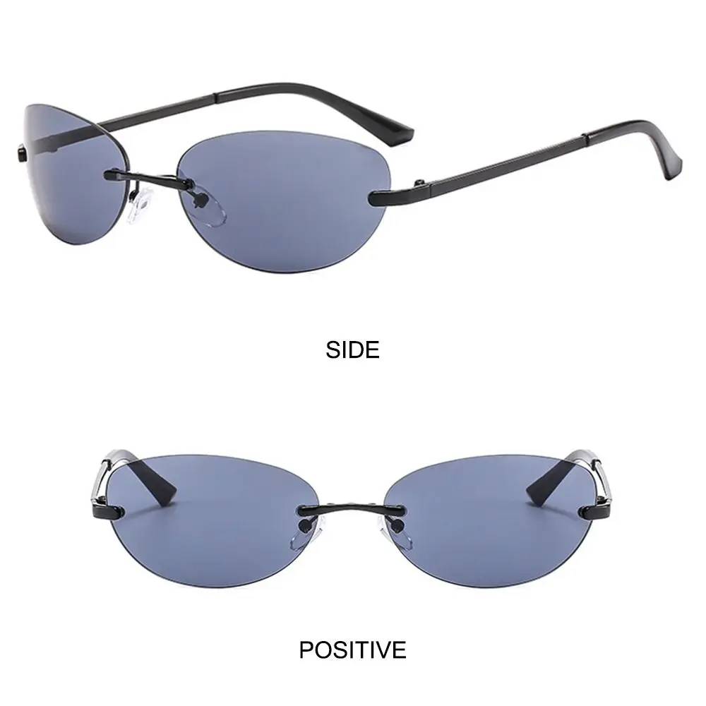 Trendy Oval Rimless Sunglasses Y2K UV400 2000's Sun Glasses Wrap Around Gradient Shades for Women & Men