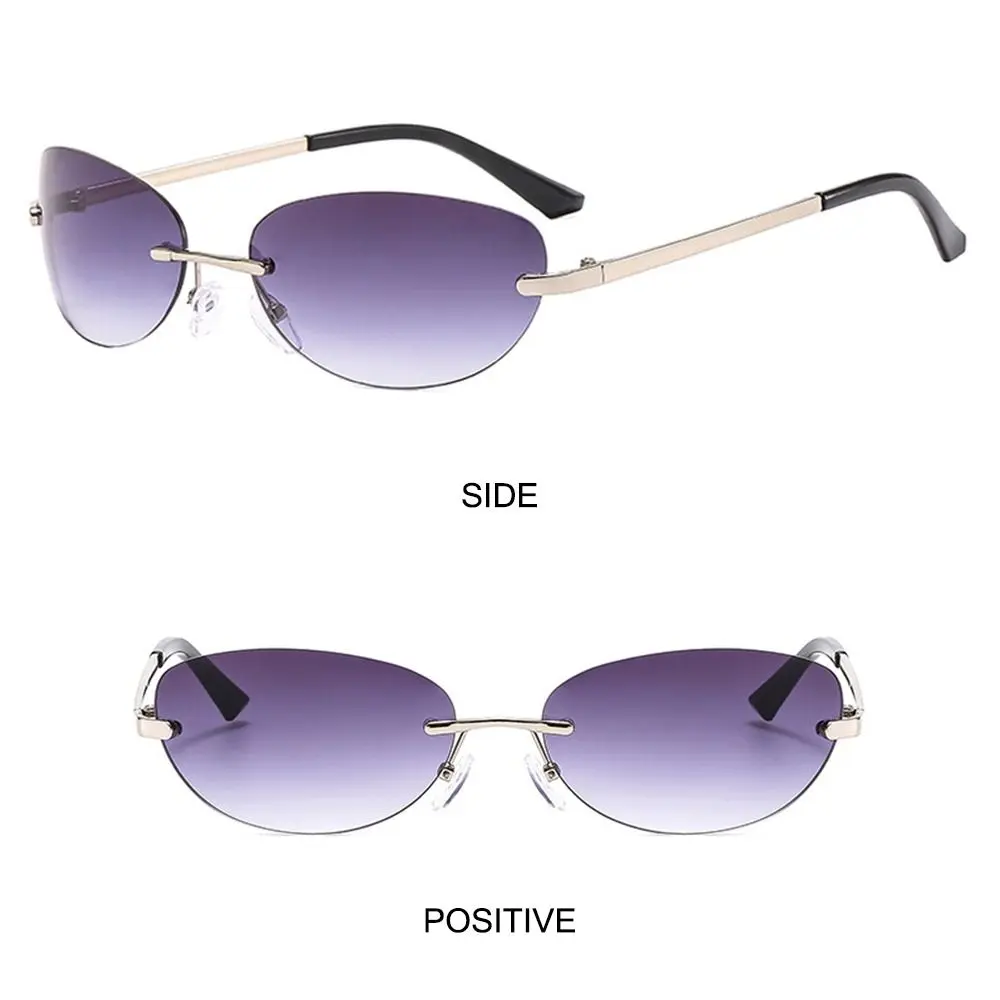 Trendy Oval Rimless Sunglasses Y2K UV400 2000's Sun Glasses Wrap Around Gradient Shades for Women & Men