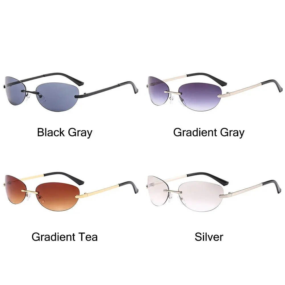 Trendy Oval Rimless Sunglasses Y2K UV400 2000's Sun Glasses Wrap Around Gradient Shades for Women & Men