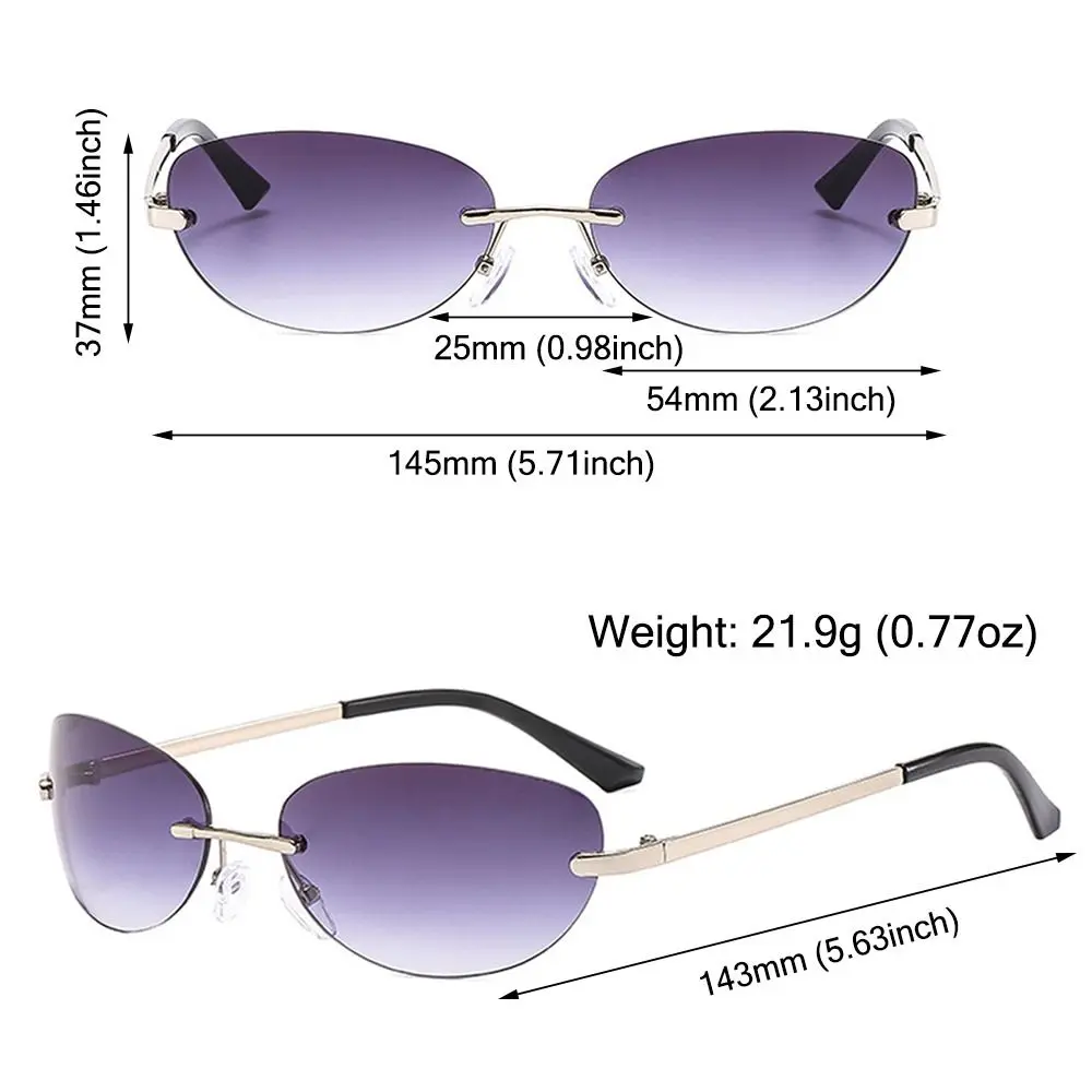 Trendy Oval Rimless Sunglasses Y2K UV400 2000's Sun Glasses Wrap Around Gradient Shades for Women & Men