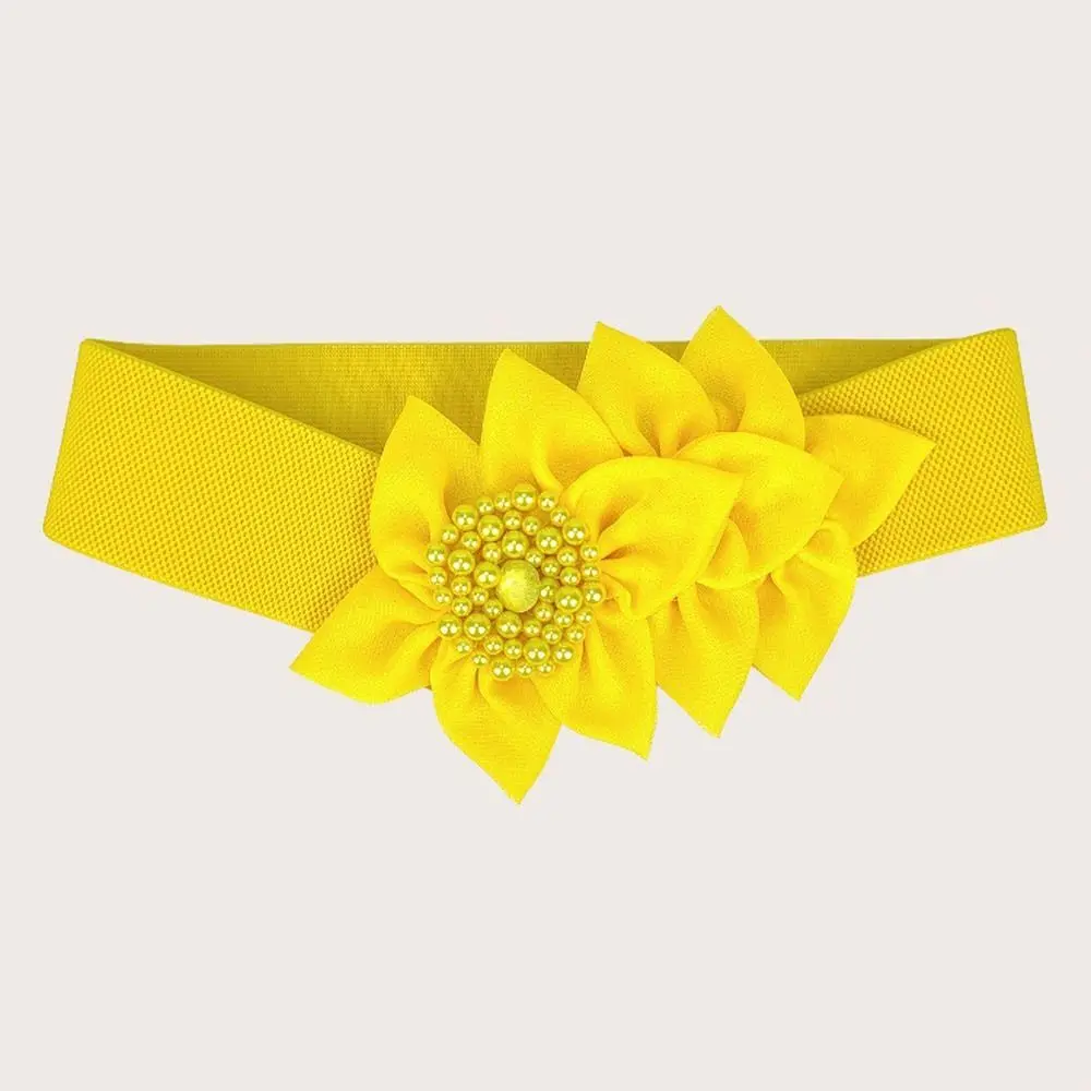 Fashion Women Stretch Waistband Flower Decoration Wide Waist Belt Dress Coat Suit Decorative Waistband