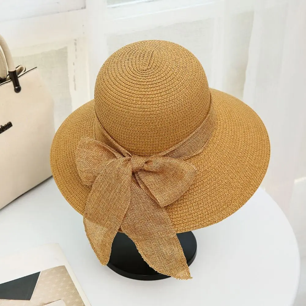 Casual Women Sun Hat New Fashion Foldable Travel Beach Hat Summer Straw Hat Bowtie Fisherman Hat
