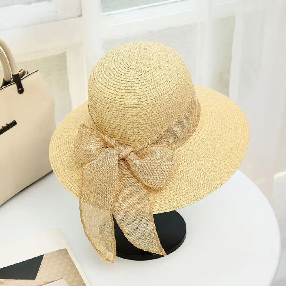Casual Women Sun Hat New Fashion Foldable Travel Beach Hat Summer Straw Hat Bowtie Fisherman Hat