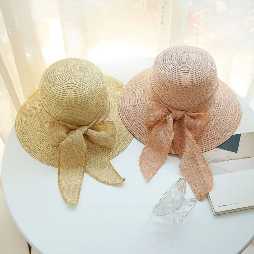 Casual Women Sun Hat New Fashion Foldable Travel Beach Hat Summer Straw Hat Bowtie Fisherman Hat