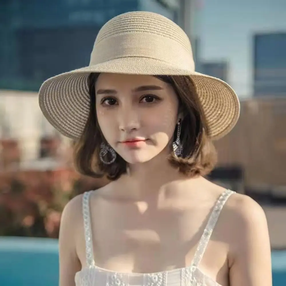 Casual Women Sun Hat New Fashion Foldable Travel Beach Hat Summer Straw Hat Bowtie Fisherman Hat