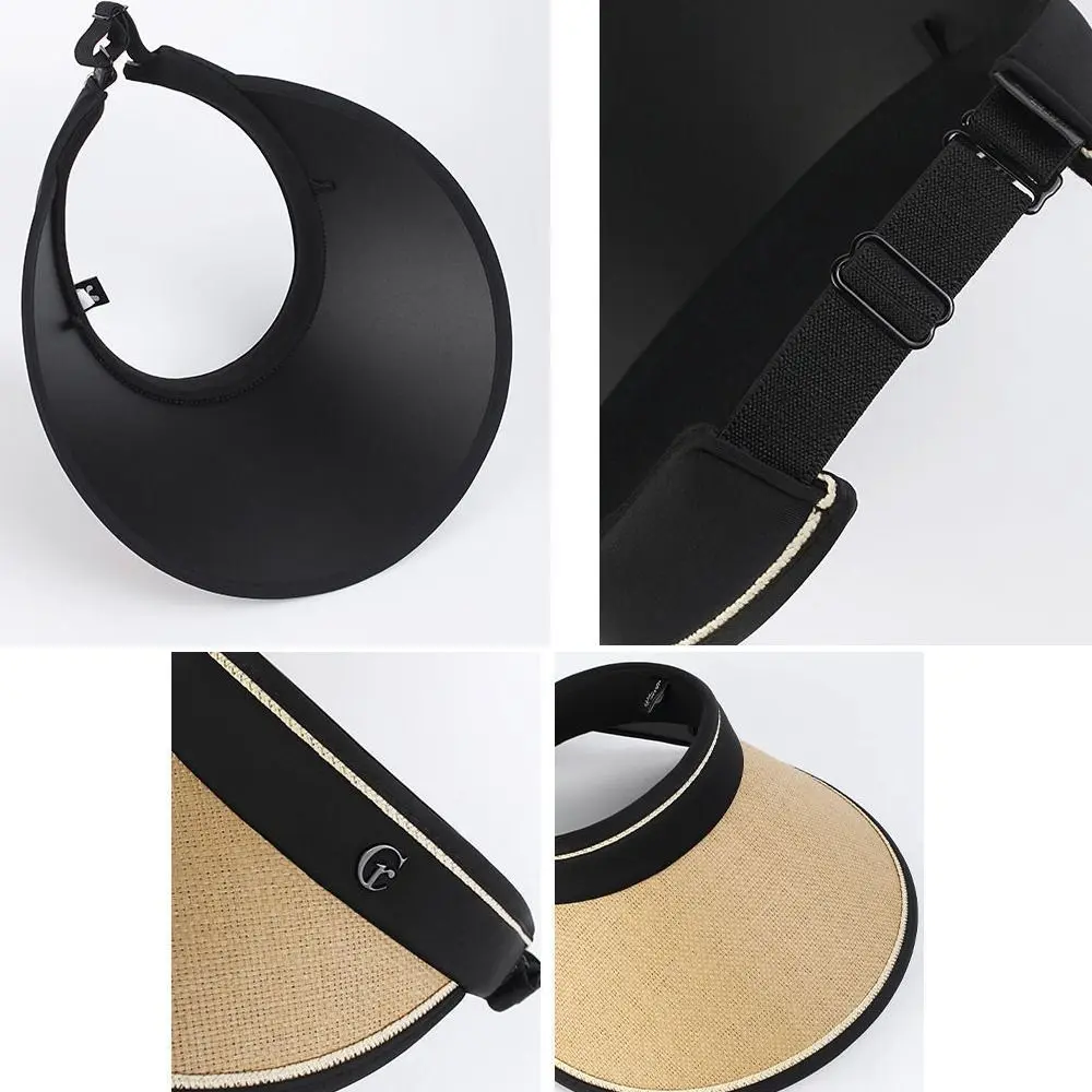 Empty Top Portable Foldable Wide Large Brim Visors Casual Straw Cap Beach Hat Sun Hats Sunshade
