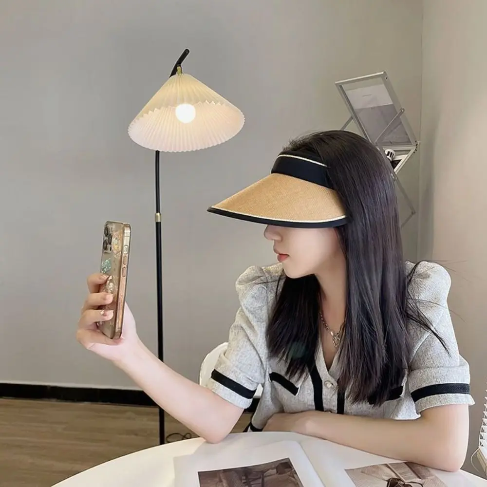 Empty Top Portable Foldable Wide Large Brim Visors Casual Straw Cap Beach Hat Sun Hats Sunshade