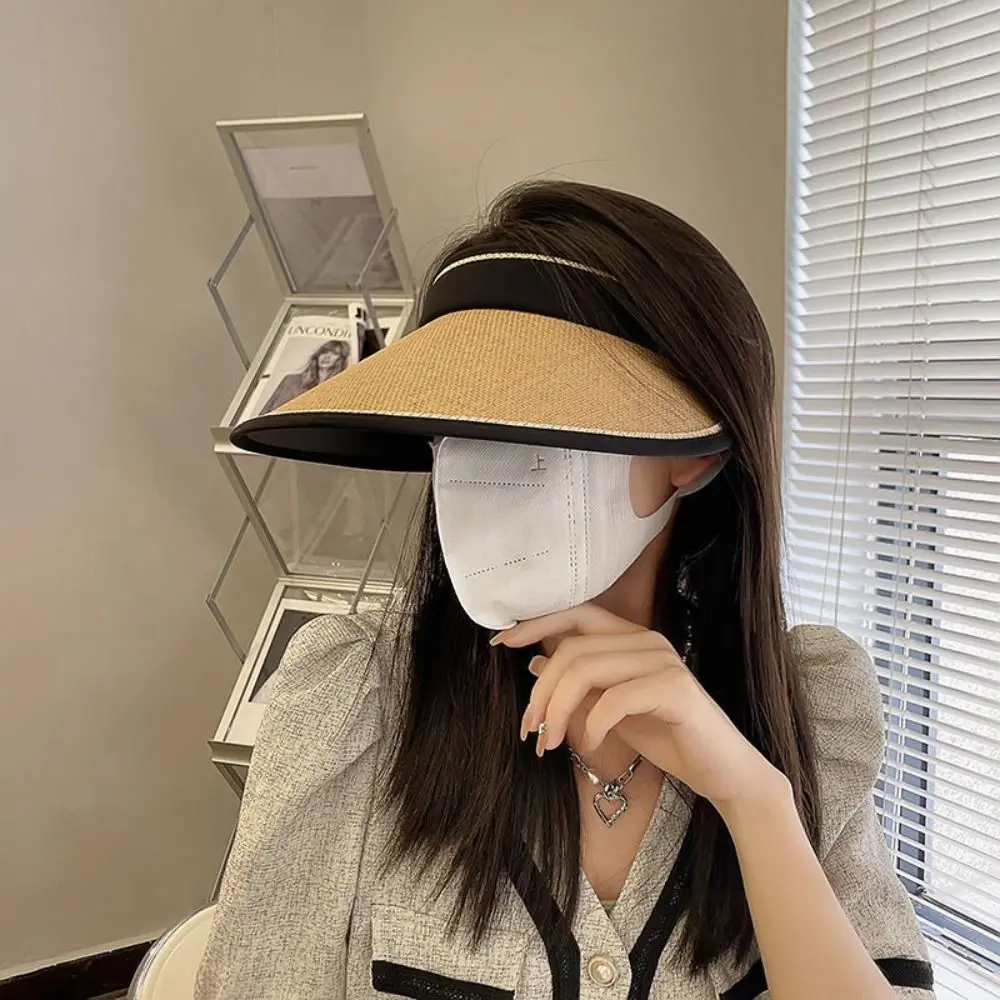 Empty Top Portable Foldable Wide Large Brim Visors Casual Straw Cap Beach Hat Sun Hats Sunshade