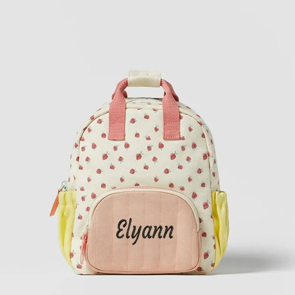 Personalized Embroidered Strawberry Kid Backpack Customized Children's Name Schoolbag Gift Baby Stroller Bag Back To School Gift