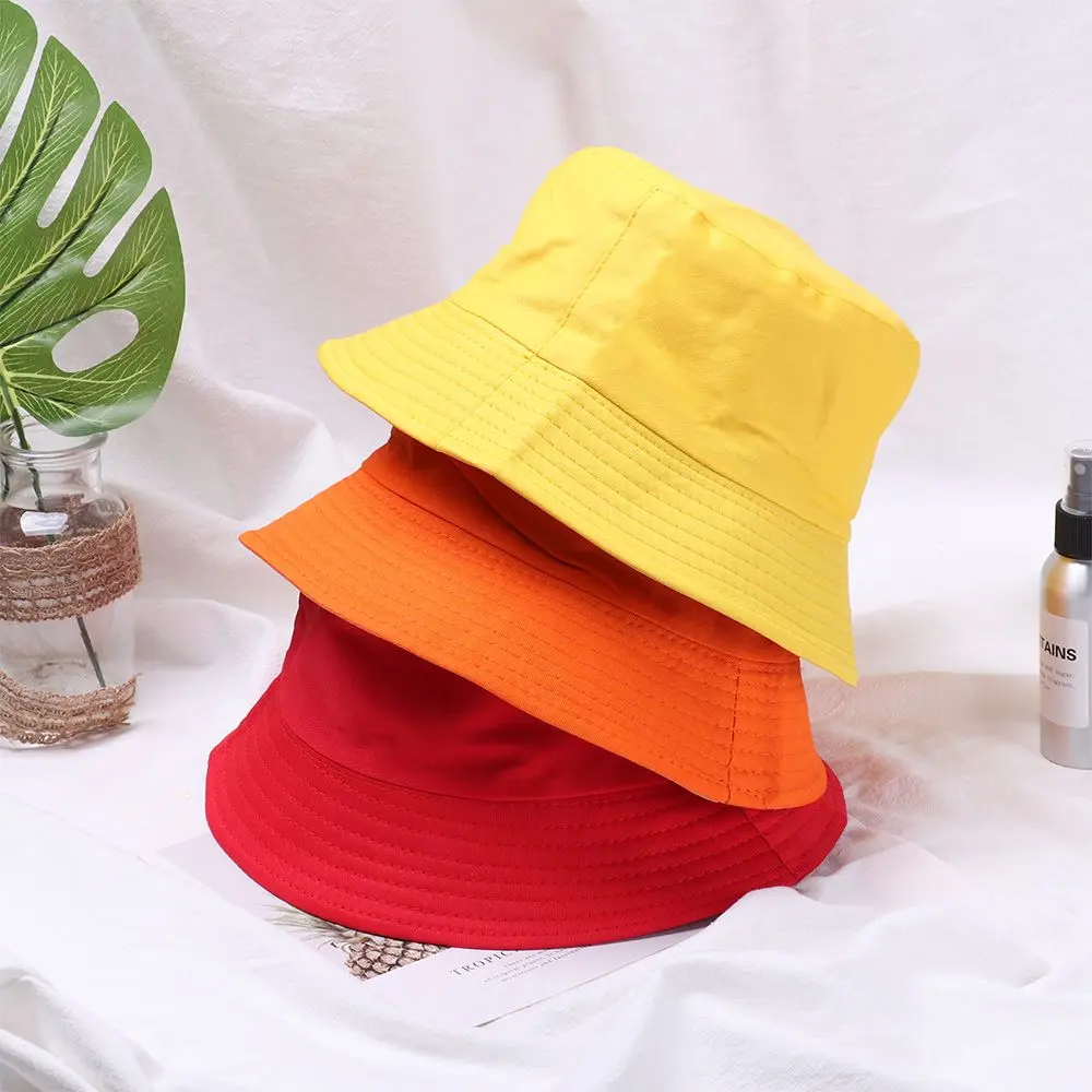 1PC Fisherman Cap Candy Color Practical Sun Caps Unisex Casual Cotton Bucket Hat Outdoor Sunscreen Women Men Fashion Accessories