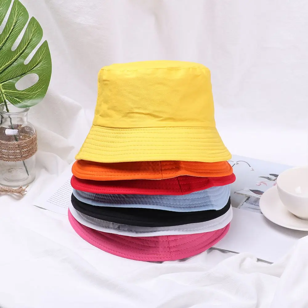 1PC Fisherman Cap Candy Color Practical Sun Caps Unisex Casual Cotton Bucket Hat Outdoor Sunscreen Women Men Fashion Accessories