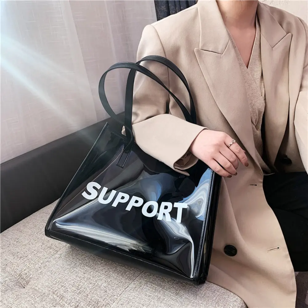 Fashion Women Jelly Clear Transparent Handbag Large Capacity Tote Shoulder Bags Underarm Bag Zipper Pouch Composite Bags