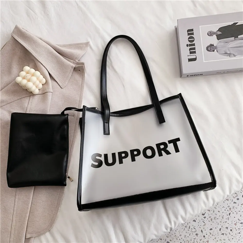 Fashion Women Jelly Clear Transparent Handbag Large Capacity Tote Shoulder Bags Underarm Bag Zipper Pouch Composite Bags