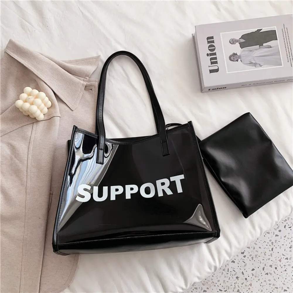 Fashion Women Jelly Clear Transparent Handbag Large Capacity Tote Shoulder Bags Underarm Bag Zipper Pouch Composite Bags