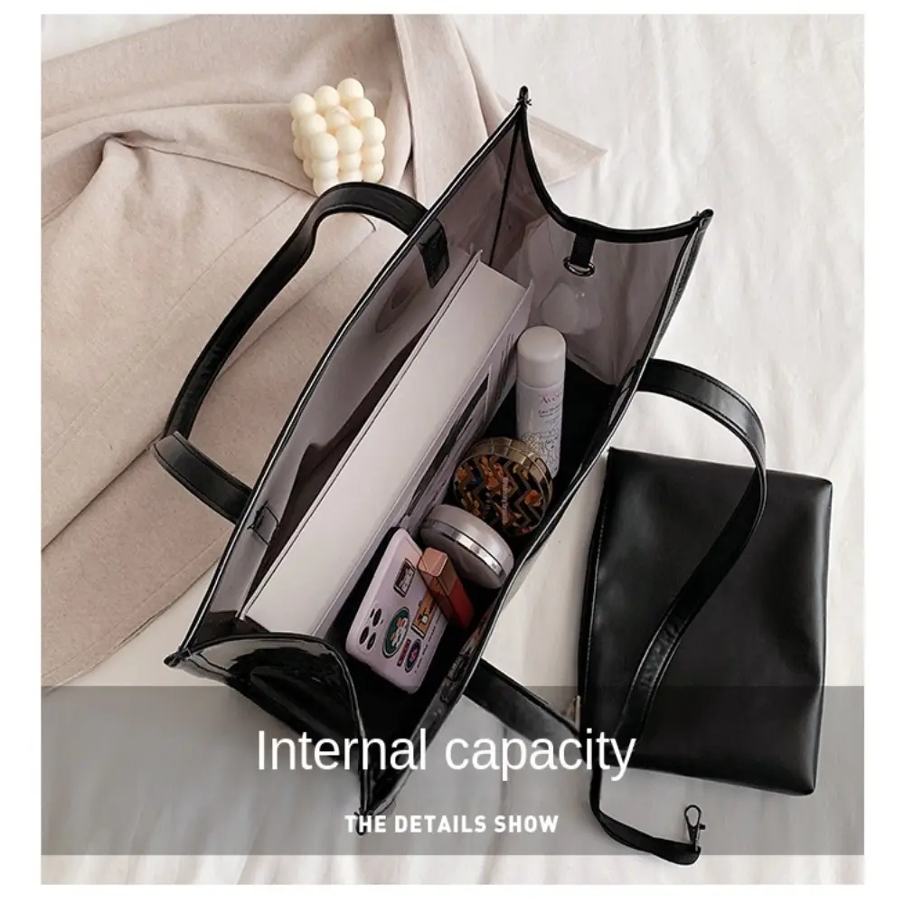 Fashion Women Jelly Clear Transparent Handbag Large Capacity Tote Shoulder Bags Underarm Bag Zipper Pouch Composite Bags