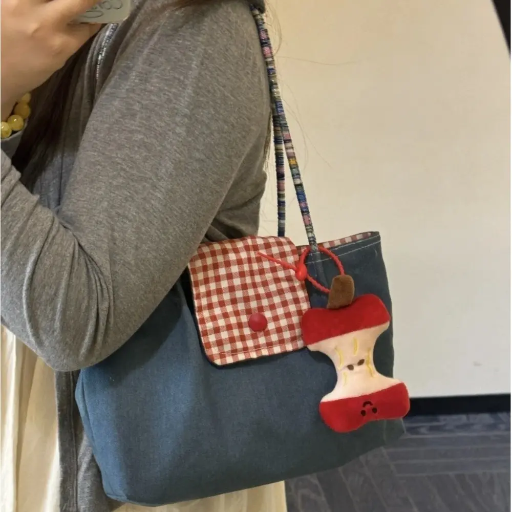 New Red Grid Tote Bag Korean-style Large-capacity Shoulder Bag Hand-mounted Plaid Canvas Bag Commute Handbag for Work Student