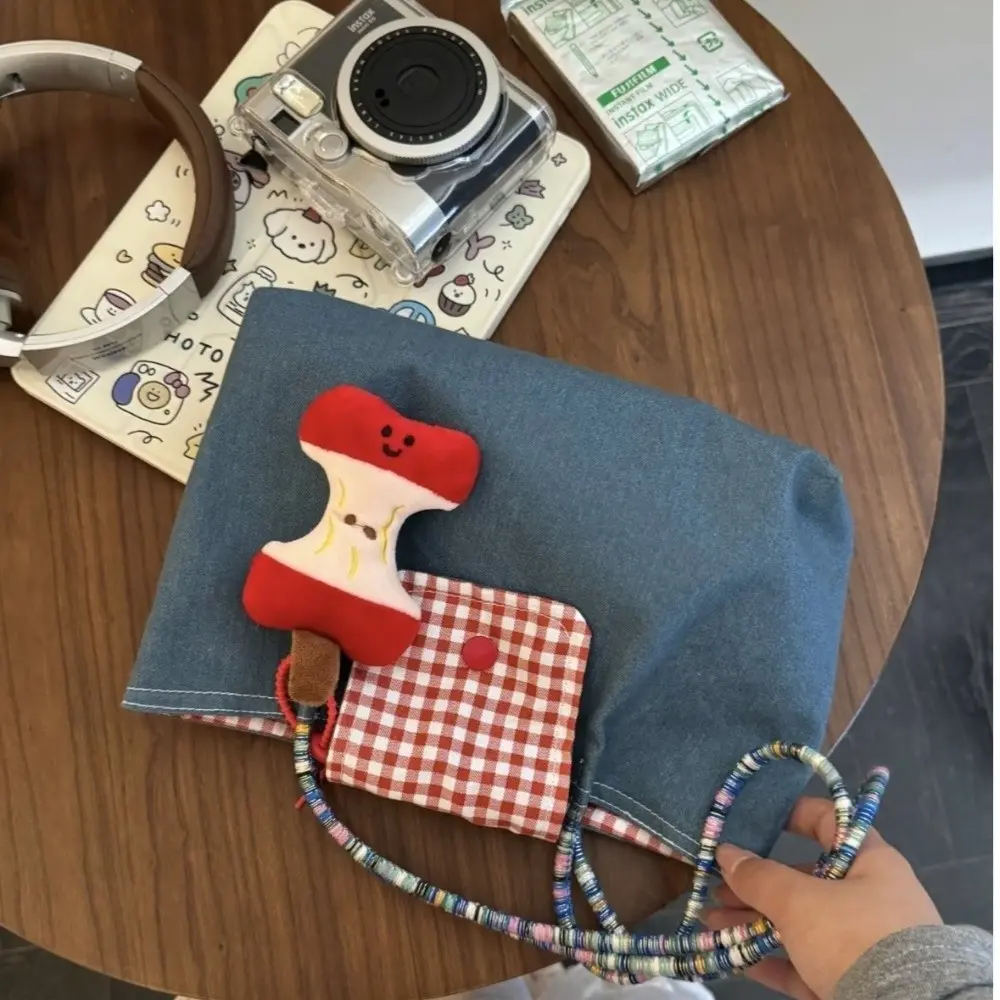 New Red Grid Tote Bag Korean-style Large-capacity Shoulder Bag Hand-mounted Plaid Canvas Bag Commute Handbag for Work Student
