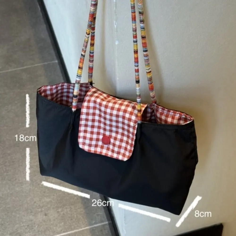 New Red Grid Tote Bag Korean-style Large-capacity Shoulder Bag Hand-mounted Plaid Canvas Bag Commute Handbag for Work Student