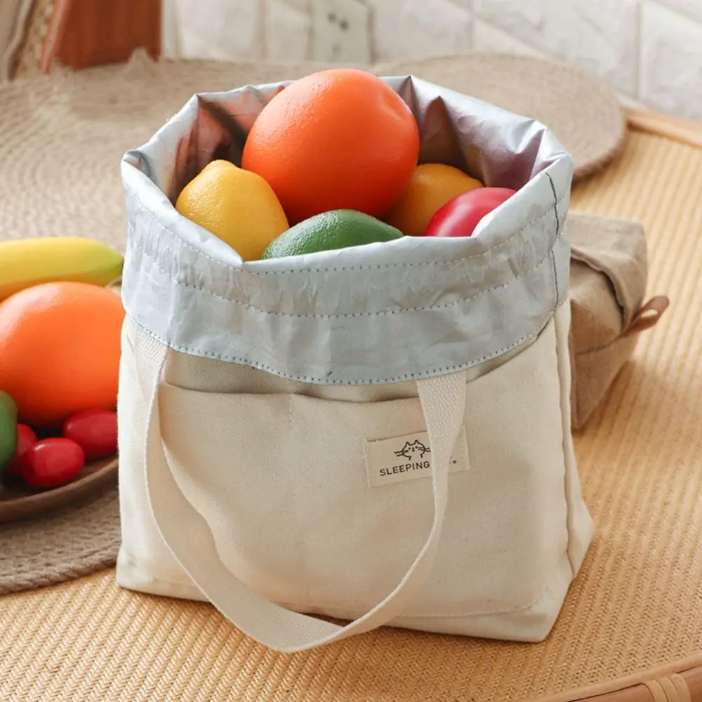 Drawstring Canvas Insulated Lunch Bag Thicken Aluminium Foil Thermal Box Tote Cooler Handbags Picnic Food Dinner Container