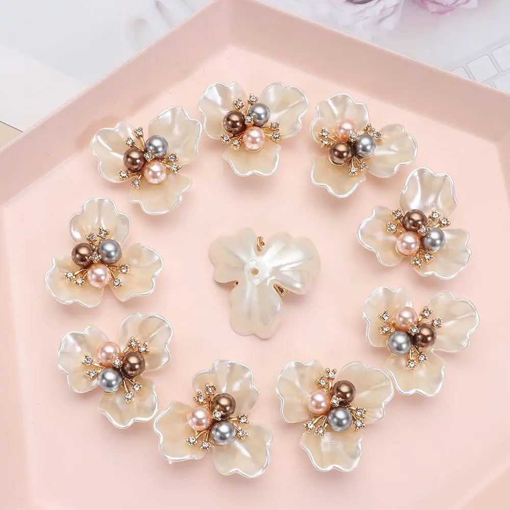 10PCS Pearl Flower Rhinestone Buttons Sparkling Crystal Hairpins Decoration Clothes Sewing Accessories