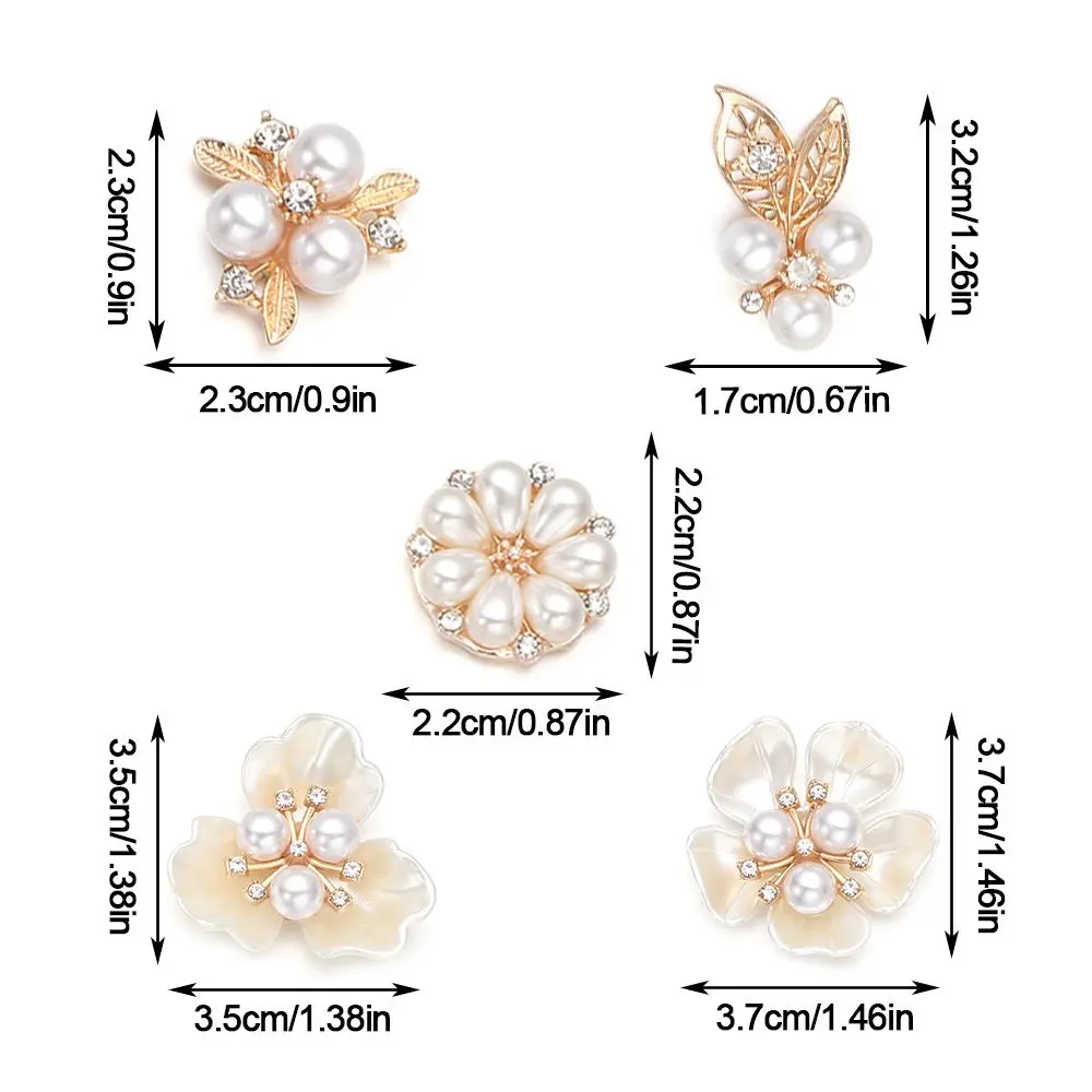 10PCS Pearl Flower Rhinestone Buttons Sparkling Crystal Hairpins Decoration Clothes Sewing Accessories