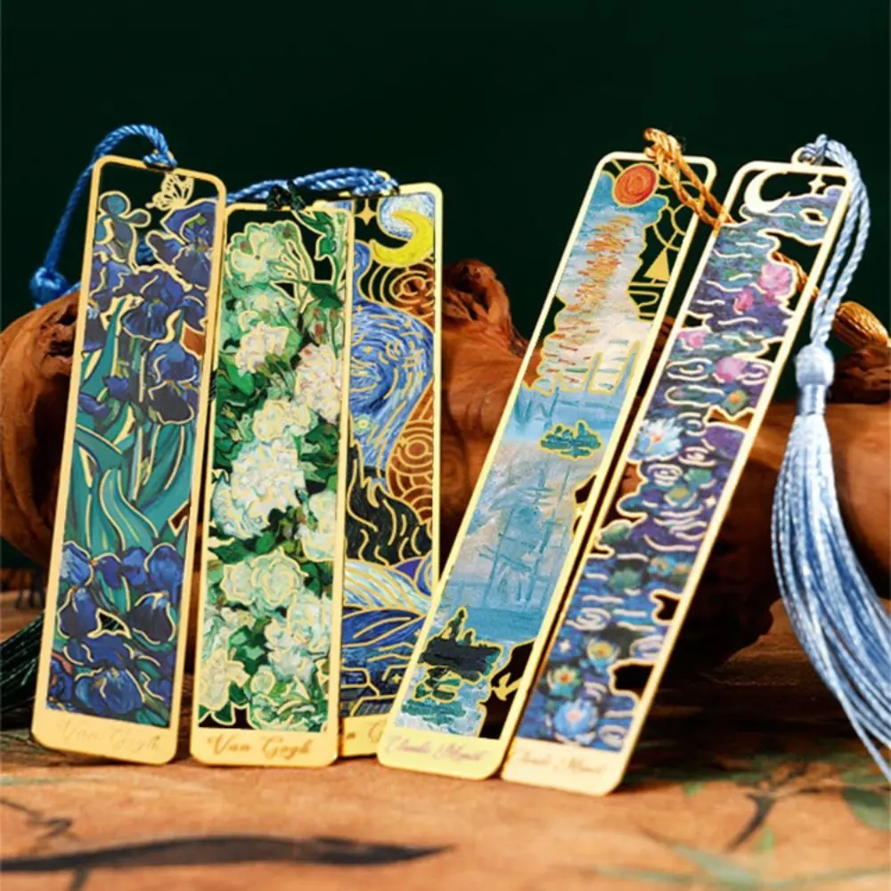 Creative Oil Painting Metal Bookmark Student Gift Tassel Pendant Reading Book Clip School Office Supplies Ruler Pagination Mark